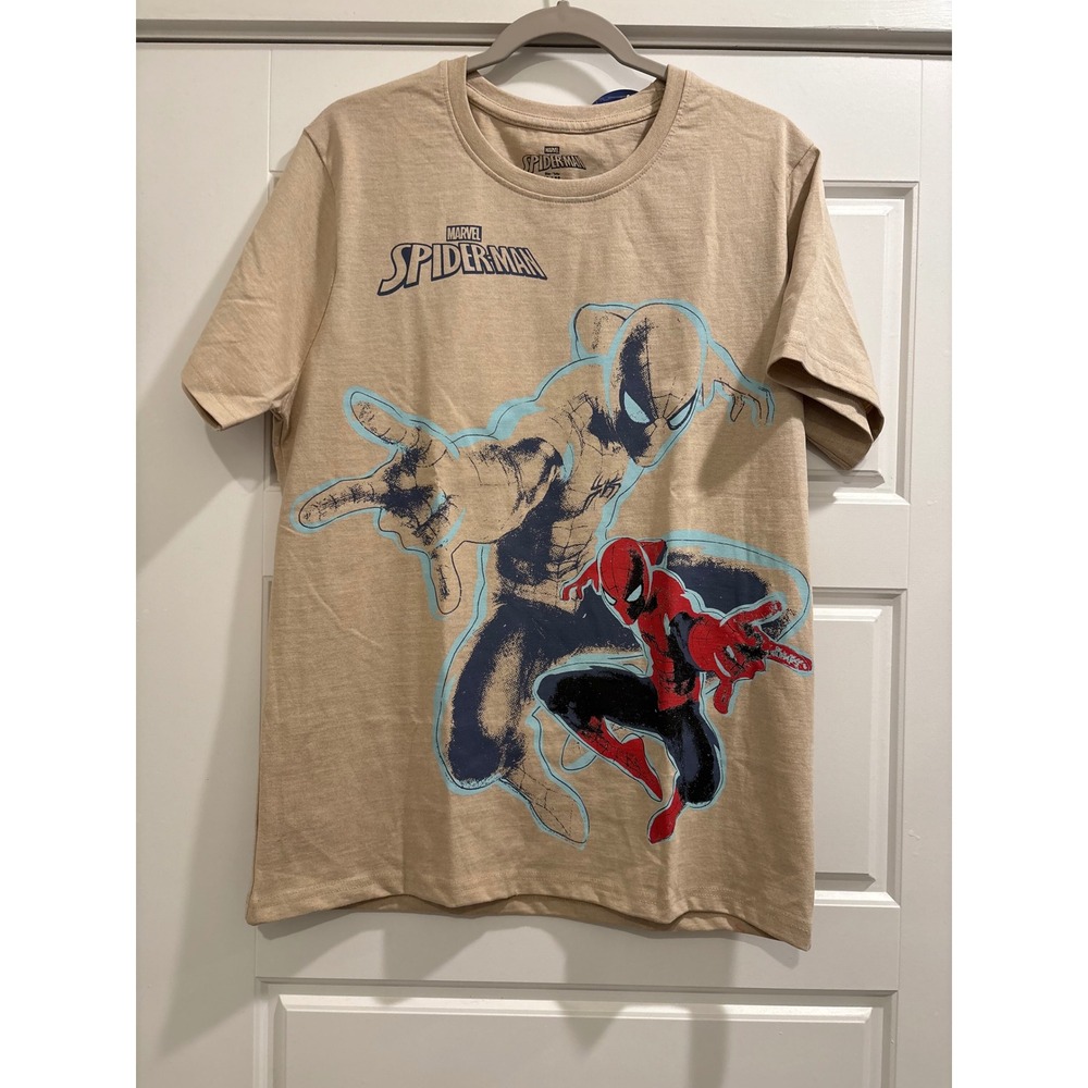 Marvel Spider-Man Graphic T-Shirt Tan Mens Medium Double Sided Print Tee